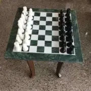 Handmade Chess Board & Pieces / Table Top / Green White Marble Chess Set table