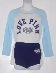 Victoria's Secret Pink Baseball Tee & Varsity Shorts White & Blue XS NWT