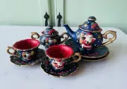 RARE Tea Set with Cups Miniature Christmas Holiday Blue Snowman Santa Claus