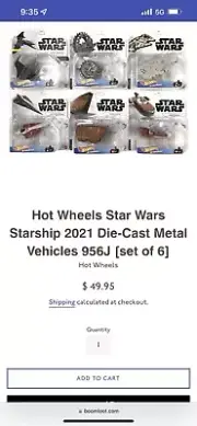 Star Wars Hot Wheels Starships 2021 Mix FYT65-956J Set Of 6 SEALED CASE