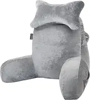 Reading Pillow for Sitting in Bed Couch Adult, Back Pillow with arm Support and Pockets, Adult Back Pillow Chair for Bed Rest, Reading, Watching TV, Gaming for Boys and Girls (Grey a, Standard)