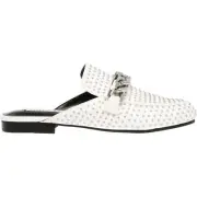 NEW Steve Madden Flats Studded Mules Size 7.5 Shoes White Silver Chain