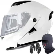 Full Face Modular Motorcycle Helmet Flip Up Front Motorbike Helmet DOT/ECE Approved with Double Sun Visor