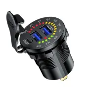 12V/24V Dual QC 3.0 USB Car Charger Sockets Outlet Power W/LED Digital Voltmeter (for: Daihatsu)