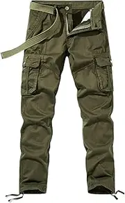 [JEShifangjiusu] Mens Multi Pockets Cargo Pants Hiking Combat Work Outdoor Trousers Casual Slim Straight Fit Sweatpants, Army Greena4, 32