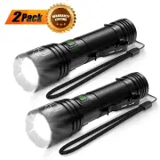 2 Pack LED Flashlights 20000 Lumens Ultra Bright Tactical Torch USB Rechargeable