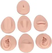 KooingTech Piercing Body Parts, 7PCS Silicone Body Parts for Piercing, Silicone Fake Piercing Kit of Silicone Ear, Nose, Mouth, Tongue, Belly, Eyes with 2PCS Display Stand (B)
