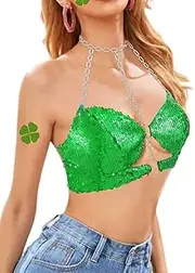[Eyret] Women's Sequins Bra Top Sparkly Halter Crop Tops Party Club Wear Bra Top