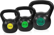Wide Grip 3-Piece or 4-Piece Kettlebell Exercise Fitness Weight Set, Include 5 lbs, 10 lbs, 15 lbs and 20 lbs, Set of 3 or Set of 4