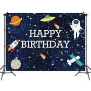 Outer Space Astronaut Universe Theme Birthday Backdrop Banner 150x100cm - Kids Birthday Party Photography Background