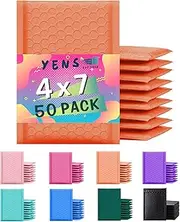 Yens Poly Bubble Mailers 4x8 50 Pack Orange Waterproof Self Seal Adhesive Shipping Bags, Cushioning Padded Envelopes for Shipping, Mailing, Packaging Usable 4x7