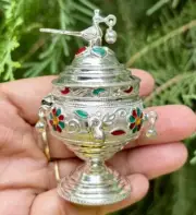 999 Silver Handmade Trinket Kajal Casket Jewelry Box Round 7 cm dia 36 gms