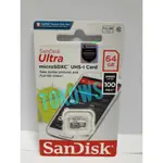 SANDISK ULTRA MICRO SD 64GB 速度 100MB CLASS 10 官方保證
