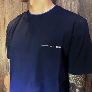 美國百分百【全新真品】BOSS 短袖 棉質 T恤 保時捷 聯名 T-shirt 上衣 LOGO 短T 漸層藍 CP93