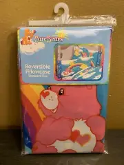 Vintage 2002 Care Bears Standard Pillow Case Love-a-lot Funshine Reversable 80s