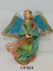 NWT RUSS BERRIE, "A ROYAL WINTERFEST" POSEABLE ANGEL-PORCELAIN FACE-GREEN