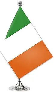 Ireland Desk Small Flag Set,5×8 Inch Mini Irish people Desktop Banner,12" Metal Solid Pole Decor,Tiny Digital Printed Polyester Banner With Silvery Base