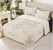 3 Piece Quilt Sets Queen King Blue Star Flower Embroidery Cotton Lightweight Bedding Bedspread Coverlet for All Season(264x230cm+51x66cm x2)