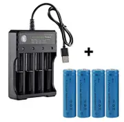 Smart 4 Slots USB Charger 4x 3.7V 3600mAh Li-ion Rechargeable Battery + USB Smart Charger Indicator