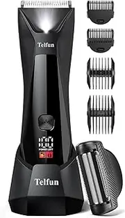 Telfun 2-in-1 Body Trimmer & Shavers for Men, Ball Shaver w/Dual-Head Trimmer&Foil Blades, Waterproof Groomer w/Light for Pubic, Groin, Back, Electric Razor w/Travel Lock, Pouch, USB-C Cable