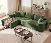 LINSY HOME Modular Sectional Sofa: 106'' Corduroy Cloud Couch L Shaped Sofas with Deep Seat Comfy Fluffy Plush Couches for Living Room Apartment, No Assembly Couch, Green