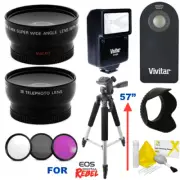 WIDE ANGLE MACRO LENS + TELEPHOTO ZOOM LENS + 57" PRO TRIPOD FOR CANON EOS REBEL