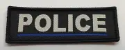 Thin Blue Line Police Black Woven Patch, Police, Hook Rear, 1 X Patch