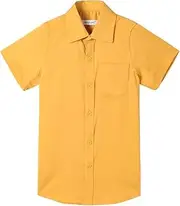 [DDILKE] Boys' Short-Sleeved Plain Shirt Shirts for Children, Yellow, 9-10 Years