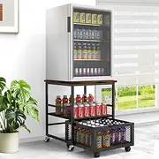 Sugitek Mini Fridge Stand with Storage and 8 Mobile Wheels,Heavy Duty Mobile Mini Fridge Table with Rolling Cabinet 200LB Capacity with Large Capacity Drawers for Home,Kitchen,Office