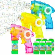 ArtCreativity Friction Powered Light Up Bubble Blaster Gun Set - Set of 3 - Includes 3 LED Bubbles Guns and 6 Bottles of Bubble Fluid - No Batteries Needed - Outdoor, Indoor Fun - Gift Idea, Party