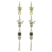 2-Pack Macrame Plant Hanger 72" Basket Holder with 3 Net for Indoor Plants Brown