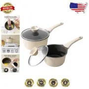 Granite Coated Non-Stick Saucepan Set with Lid, Perfect for Induction Cooking