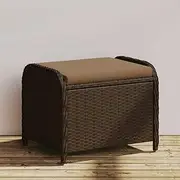 Step Stool, Garden Stool with Cushion, Poly Rattan Outdoor Footrest for Kitchen, Garden, Bathroom, 58x46x46 cm, Brown
