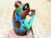 Metal Art Coffee Frog, Junk Iron, Sits on shelf, chair, garden flower design