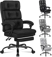 [ALFORDSON] Ergonomic Executive Office Chair with Footrest, High Back Desk Computer Chair Recliner for Home Office Study Student, Fabric Wide Seat Video Gaming Chair, Palmer Fabric Black