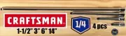 Craftsman 1/4" Drive Socket Extension Bar Set Includes 14" 6" 3" 1-1/2"