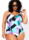Torrid Slim Fix Wireless Lattice Front One Piece Swimsuit Blue 0 12 Large NWT