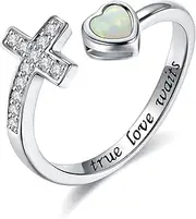 [Mic Tai] 925 Sterling Silver Cross Purity Ring - Christian Religious Adjustable Ring Jewelry Gifts for Women Girls