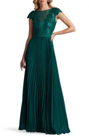 Tadashi Shoji Sequin Lace Cap Sleeve Gown in Bamboo at Nordstrom, Size 14
