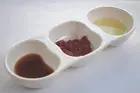 3-Compartment Divided Soy Sauce Dish Plate Seasoning Condiments Ivory Melamine