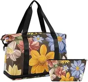Oil Painting with Colorful Retro Flowers Large Gym Bag Carry On Tote Bag with Toiletry Bag for Hiking Waterproof, Oil Painting With Colorful Retro Flowers, 1 size