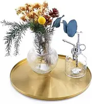 FREELOVE Round Serving Tray, Perfume Organizer Candle Organization Centerpieces for Dinning Preppy Room Decor Coffee Table Desk Vanity Countertop Bathroom Storage Accessories, Light Gold, 12 inch