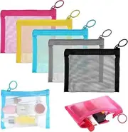 5 Pack Mini Zipper Mesh Bags, Portable Travel Cosmetic Pouch Kit Beauty Accessories Holder Bag Storage Coin Purse for Small Items Key (5-Color)