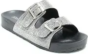 [H2K] Womens Glitter Double Buckle Adjustable Comfort Slip On Slides Sandals Espen