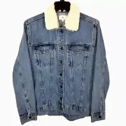 Nordstrom BP Women Trucker Jacket Denim Oversized Faux Shearling Collar S