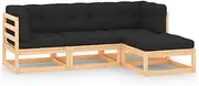 4 Piece Garden Lounge Set with Cushions Solid Pinewood Patio Bar Sets