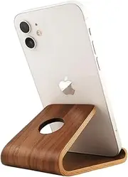 Mobile Phone Holder Walnut Wood Mobile Phone Holder for iPhone, Samsung, iPad, Kindle - Wooden Mobile Phone Stand and Tablet Holder - Mobile Phone Holder for Bed and Office - Stylish Mobile