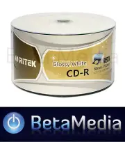 100 x RITEK Blank CD -R 52X media - Full Hub White GLOSSY Printable CDR