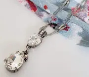 MARIANA Sparkly Clear Crystal AB Teardrop Pear Pendant Silver Plated Necklace
