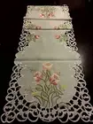 15"x69"Embroidered Table Runner Pink Tulip Floral Cutwork Tablecloth Home Decor